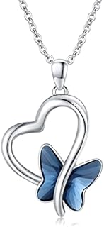 925 Sterling Silver Heart Butterfly Pendant Necklace with Cable Chain and Crystal Moonstone – Beautiful Butterfly Jewelry Gift for Women and Girls