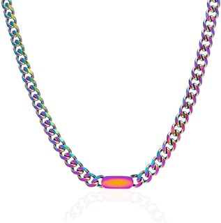 Cuban Link Chain for Womens-Miami Multicolor Rainbow Heavy 316L Stainless Steel Colorful Curb Necklace Personalized Jewelry Hip Hop Choker Chain, 7.5mm Width/ 19.6-21.6 inch Lengths