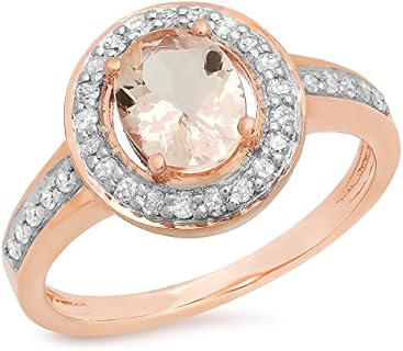 Dazzlingrock Collection 10K Oval Cut Morganite & Round Cut White Diamond Ladies Halo Bridal Engagement Ring, Rose Gold