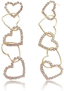 Elegant Vintage Gold Heart Dangle Earrings with Hypoallergenic Alloy and Crystal Accents for Women with Interlocking Design