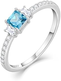 Stunning Women's Sterling Silver Princess Cut Aquamarine Engagement Ring – Versatile Classic Design for Special Occasions – Comfortable Daily Wear – Available in Sizes 5-10