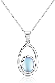Opal Moonstone Pendant Necklace for Women 925 Sterling Silver Necklace Dainty Oval Teardrop Pendant Jewelry for Women and Girls for Wedding Valentine's Day Christmas