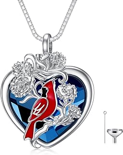 Flower Paw Print Urn Necklace Crystal Heart Locket Necklace for Ashes 925 Sterling Silver Cremation Jewelry Keepsake Memorial Gifts for Women Men