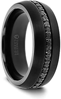Valiant Black Tungsten Comfort Fit Wedding Ring with Genuine Black Sapphires for Men and Women - 8mm