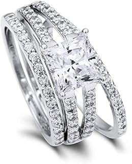 Sterling Silver Split Shank Engagement Ring with Cubic Zirconia for Women, Princess Cut Design, 2 Carat BERRICLE Solitaire Wedding Set, Rhodium Plated, Size 4.5