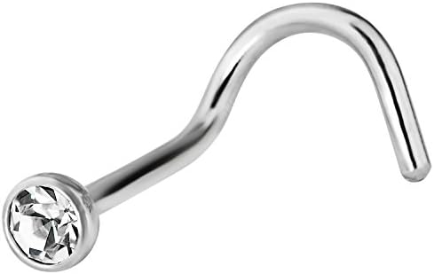 Forbidden Body Jewelry 20G Nose Rings Studs L Shape Nose Screw Titanium Press Fit Crystal Gem Nose Piercing Ring for Women and Men