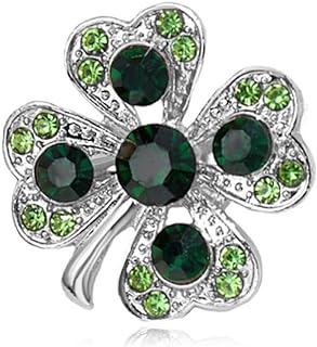 Green Four Leaf Clover Brooch Lucky Irish Shamrock Rhinestone Brooches Lapel Pin Chic Suit Decor for Women Girls St Patrick's Day Party Favors Dress Corsage Accessories Ornament Jewelry Gift