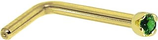 Elegant 14k Yellow Gold L Shaped Nose Stud with Genuine Emerald, Handcrafted in USA, for Casual and Formal Wear