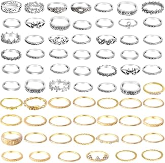 ONESING 69-99 Pcs Knuckle Rings for Women Stackable Rings Set Silver Rings Gold Bohemian Retro Vintage Joint Finger Rings Hollow Carved Flowers Knuckle Midi Rings