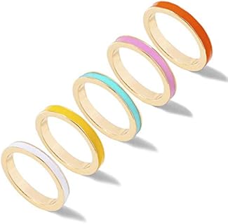 YOOESTORES82 5PC Versatile Enamel Stacking Rings Set for Women and Teens - Colorful Boho Style Knuckle and Midi Finger Rings