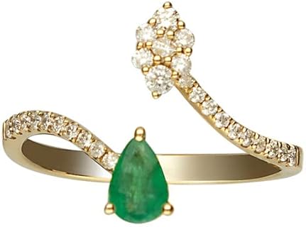 Sterling Silver Bypass Engagement Ring with Simulated Green Emerald and White Cubic Zirconia for Women, Pear Shape Design