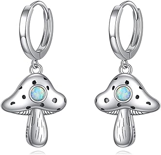 925 Sterling Silver Mushroom Bead Dangle Earrings for Women, Delicate Opal Design, Perfect Gift for Mother