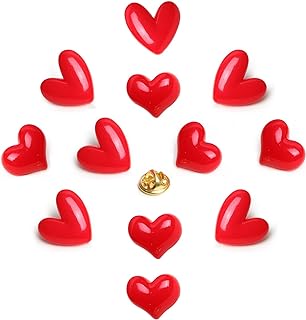 IKSII 12Pcs Valentine's Day Heart Pins Resin Small Red Heart Brooch Cute,Heart Shaped Brooches for Men Women Clothes Bags Hats,Valentines Day Brooch Pins Heart Gifts