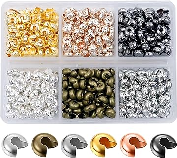 BOYIVI 600 Piece Brass Crimp Bead Set in Multicolor for Jewelry Crafters - 4mm Beads for Earrings, Bracelets & Necklaces Design