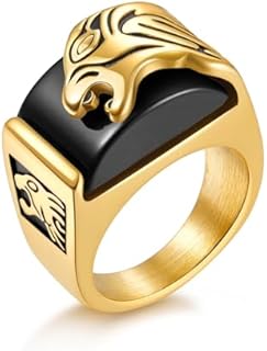 Mens Lion Ring Stainless Steel Unique Statement Signet Onyx Ring Size 7-13