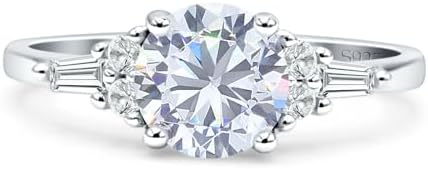 Art Deco Round Shaped Vintage Style Tapered Baguette Cubic Zirconia Marquise Designer Wedding Engagement Ring Solid 925 Sterling Silver