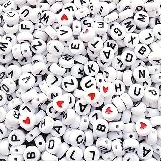 Looconi Small Round Acrylic Beads in Letter and Red Heart Design by Amaney - Versatile for Jewelry Making, Crafts and More