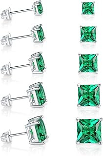 GEMSME 18K White Gold Plated Princess Cut Tapoz Sparkly Spinel Crystal Gemstone Stud Earrings Pair of 5