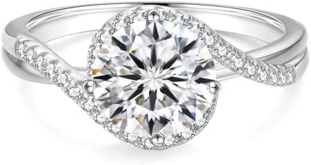 KRKC Moissanite Rings for Women, 0.5CT/1CT/1.5 CT/2CT Lab Created Diamond Engagement Rings, D Color VVS1 Clarity Brilliant Round Cut, White Gold Plated S925 Sterling Silver Ring for Wedding, Promise, Anniversary and Bridal Gift
