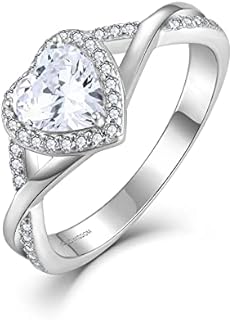 JO WISDOM Sterling Silver Infinity Heart Halo Promise Ring with Cubic Zirconia - Size 5