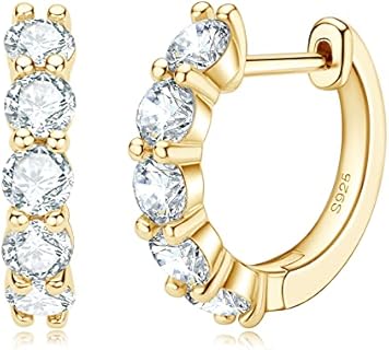 AINUOSHI Moissanite Hoop Earrings for Women, D-E Color Moissanite Simulated Diamond, 925 Sterling Silver with 18K White Gold / 14K Yellow Gold Plated, Hypoallergenic, Jewelry Box Packed, Christmas New Year Jewelry Gifts