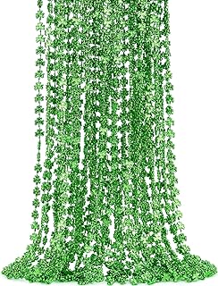 St Patricks Day Beads Necklace, 24 Pcs Plastic Shamrock Necklaces Bulk, 33" 7mm Green Clover-Shaped Beads Necklace for St. Patrick's Day Party Favors Decorations Gift Supplies Women Men