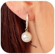 Gold Pearl Earrings for Women Girls 14K Real Gold Plated Pearl Drop Earrings Dainty Cubic Zirconia Gold Earrings for Women Wedding Bridal Bridesmaid