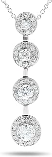Sophisticated Spring Ring Clasp 3/4 Carat Diamond Halo Pendant Necklace, 14K White Gold Cable Chain for Women, Elegant Journey Design