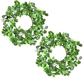 LSKYTOP Festive Green Boxwood Holiday Wreaths, Wall-mount, Round Design, with Artificial Construction for Home or Door Decor, Set of 2