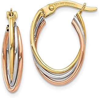 14K Tri-color Twisted Hoop Earrings for Women (L- 0.71 Inch, W- 0.48 Inch)