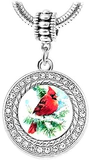 Gorgeous Glass Rhinestone Red Cardinal Bird Charm Bracelet with Dangle Bead for Women, Nature-Inspired Design