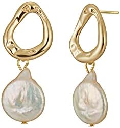Hinged Hoop Pearl Drop Earrings for Women/Girls - Nickel-Free Baroque Design