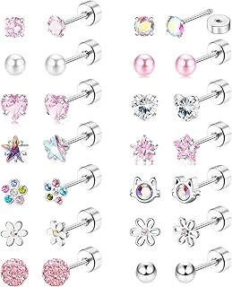 JeweBella Pendientes Flores Acero Quirúrgico Hipoalergénicos con Circonitas, Tamaño Normal, Ideales para Niñas y Mujeres, Perfectos para Uso Diario con Parte Trasera Plana Mejorada