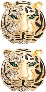 Vintage Tiger Head Brooch with Glittering Rhinestones and Pin Clasp by GALPADA - 2pcs Set, Classic Punk Style Gold Alloy Brooch Pins for Men and Women's Jacket, Blouse, Coat