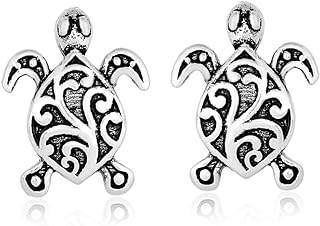 Fine Designs oxidized 925 silver plated filigree sea turtle tiny post stud women earrings screwback statement celtic knot fashion jewelry studs