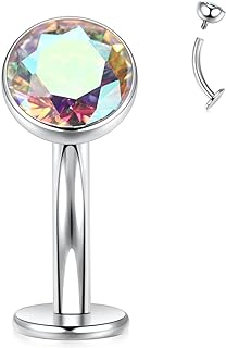 Titanium Flat Belly Button Ring with Cubic Zirconia Gem for Women, Chic Navel Piercing Jewelry in Contemporary Design