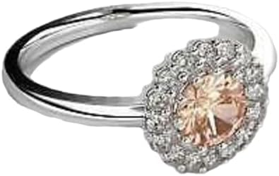925 Starling Silver Natural Round Cut Peach Morganite Solitaire Engagement Ring Set, Wedding Ring Jewellery