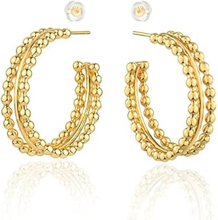 MEVECCO Gold Hoop Earring Sterling Silver Post Chunky Open Hoops 18K Gold Plated Simple Hypoallergenic Handmade Earrings Jewelry for Her