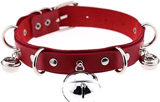 Edgy Rolo Chain PU Simulated Leather Choker Necklace with Large Silver-tone Bell and Buckle Clasp