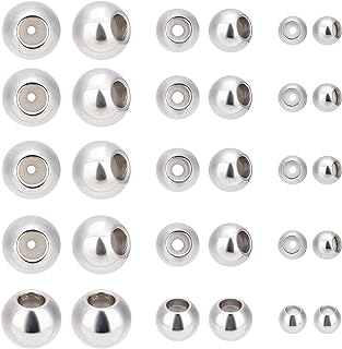 PH PandaHall Set of 30 Stainless Steel Round Stopper Beads with Rubber Inside for DIY Jewelry Making; Perfect for Adjustable Slider Bracelets and Necklaces