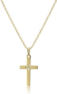 Amazon Essentials womens 14k Yellow Gold Solid Diamond-Accented Cross Pendant Necklace, 18" (previously Amazon Collection)