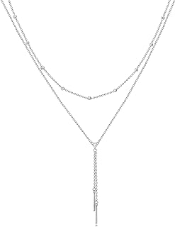 MONGAS Lariat Layered Necklace 925 Sterling Silver Y Layered Choker Necklaces Christmas Jewelry Gifts for Women