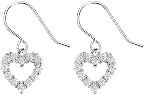 925 Sterling Silver Heart Dangle Earrings with French Wire Back Finding & Swarovski Crystals for Brides
