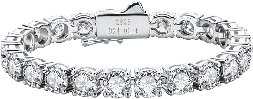 AnuClub Flexible Diamond Bangle Bracelet with Box Chain and Box With Tongue Clasp, 4.8-32cttw Moissanite Gem, D-Color, VVS1, Round-Cut Design in 925 Sterling Silver for Men and Women