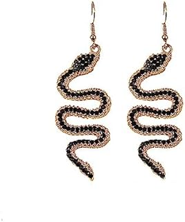 Punk Snake Serpent Long Drop Dangle Hoop Earrings for Women Girl Teens Vintage 14K Gold Silver Plated Rhinestone Beads Animal Earring Gothic Jewelry Gift