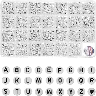 VILLCASE Acrylic Heart-Patterned Alphabet Beads for Crafting Bracelets, Necklaces in Plastic with Crystal String Cord, 26 Letters, Round Design