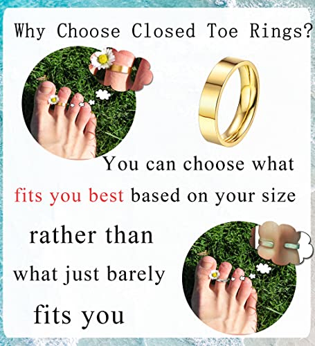 MJust Toe Rings for Women 14k Gold Plated Band Stainless Steel Gold Closed Toe Ring Set Simple Tail Ring Summer Boho Beach Foot Jewelry Size3-6