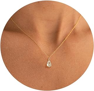Gold Necklace for Women, 14K Gold Plated Cubic Zirconia Diamond Necklace Non Tarnish Dainty Cute Pendant Necklace Simple Gold Necklaces Trendy Fashion Jewelry Grils Gift