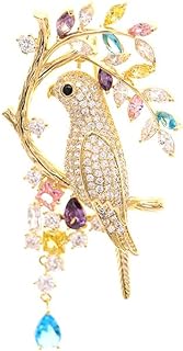 Vintage 14K Yellow Gold Parrot Brooch with Pin Clasp and Moissanite Gem - Animal Inspired, Tassel Design