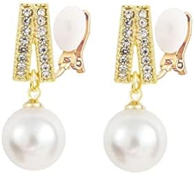 Sparkle Cubic Zirconia Pave With Faux Pearl Drop Clip On Earrings Gold Earrings For Not Pierced Girls Womens Jewelry Gift